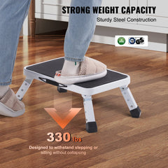 VEVOR Step Stool 1-Step 330lbs Capacity, Folding Steel Step Ladder 3 Adjustable Height, Portable Toddler Step Stools