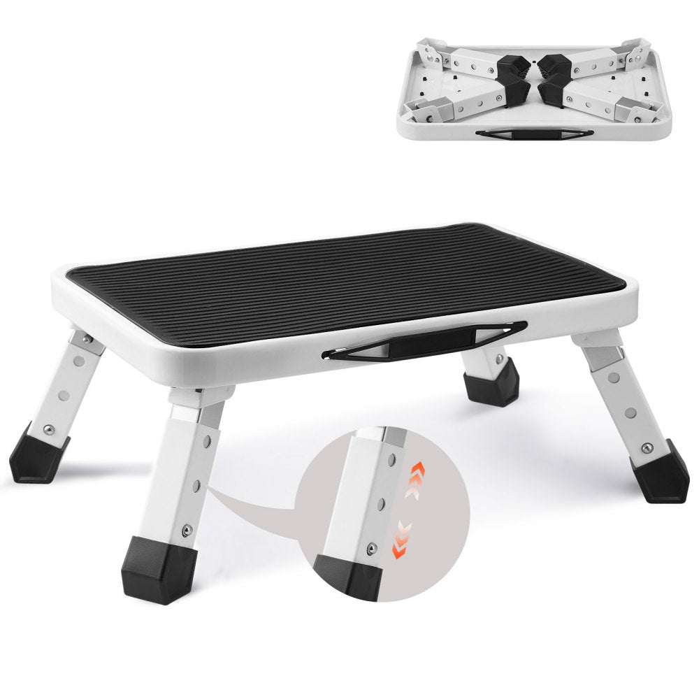VEVOR Step Stool 1-Step 330lbs Capacity, Folding Steel Step Ladder 3 Adjustable Height, Portable Toddler Step Stools