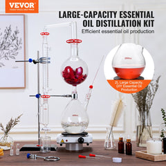 VEVOR Essential Oil Distillation Kit, 2000ml Distillation Apparatus, 3.3 Boro Lab Glassware Distillation Kit with 1000W