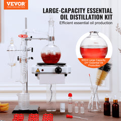 VEVOR Essential Oil Distillation Kit, 500ml Distillation Apparatus, 3.3 Boro Lab Glassware Distillation Kit with 1000W