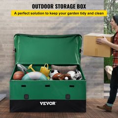 VEOVR Outdoor Storage Box, 150 Gallon Waterproof PE Tarpaulin Deck Box with Galvanized Frame, All-Weather Protection &