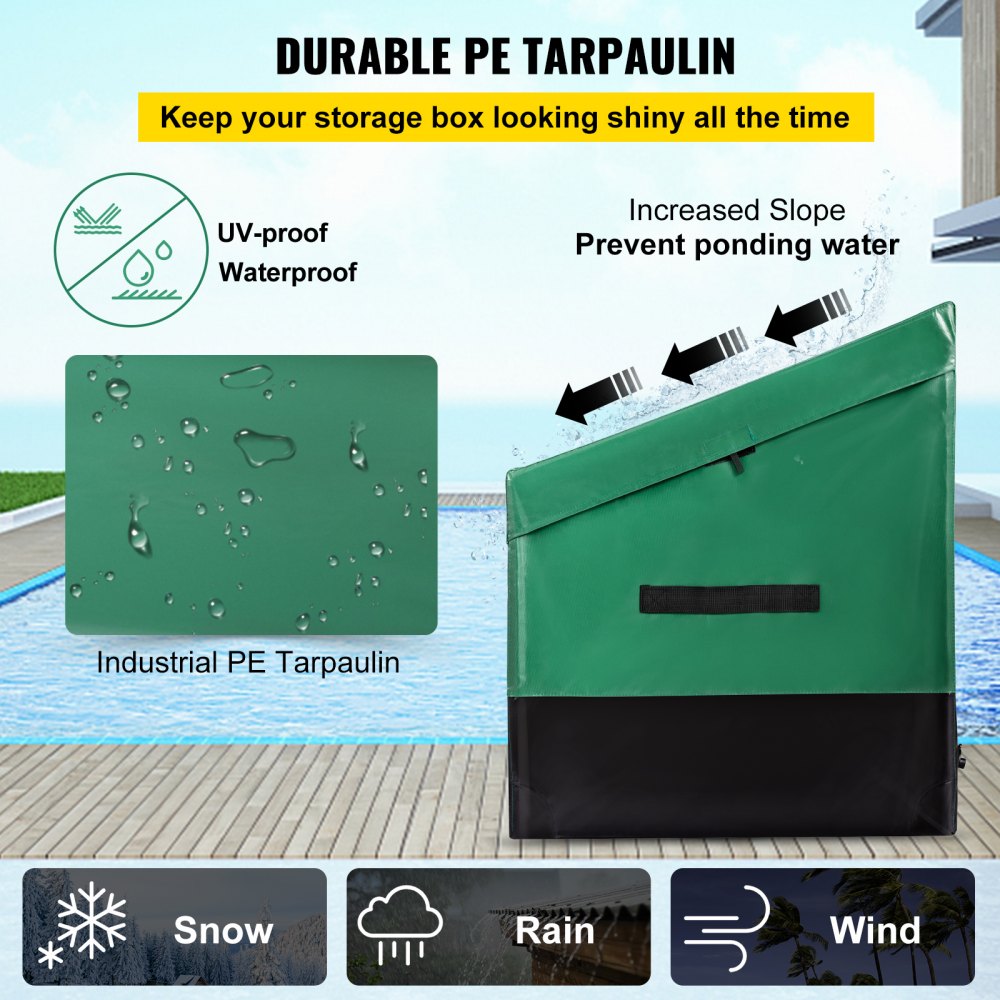 VEOVR Outdoor Storage Box, 150 Gallon Waterproof PE Tarpaulin Deck Box with Galvanized Frame, All-Weather Protection &
