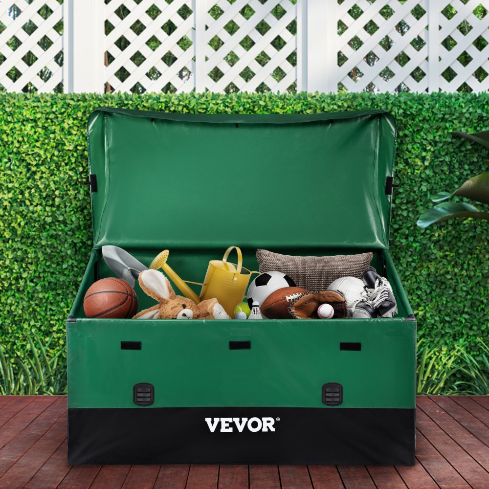 VEOVR Outdoor Storage Box, 150 Gallon Waterproof PE Tarpaulin Deck Box with Galvanized Frame, All-Weather Protection &