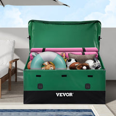VEOVR Outdoor Storage Box, 150 Gallon Waterproof PE Tarpaulin Deck Box with Galvanized Frame, All-Weather Protection &