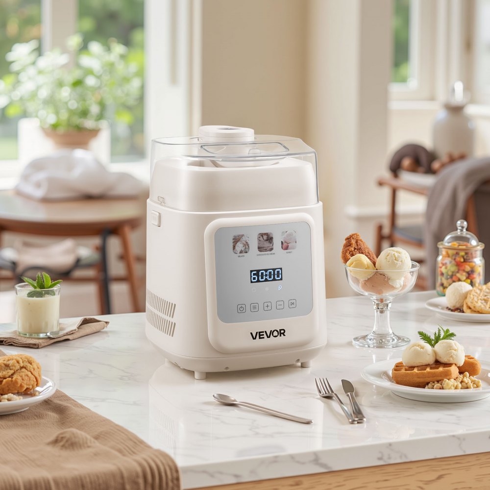VEVOR Upright Automatic Ice Cream Maker with Built-in Compressor, 1 Quart No Pre-freezing Gelato Maker & Frozen Yogurt