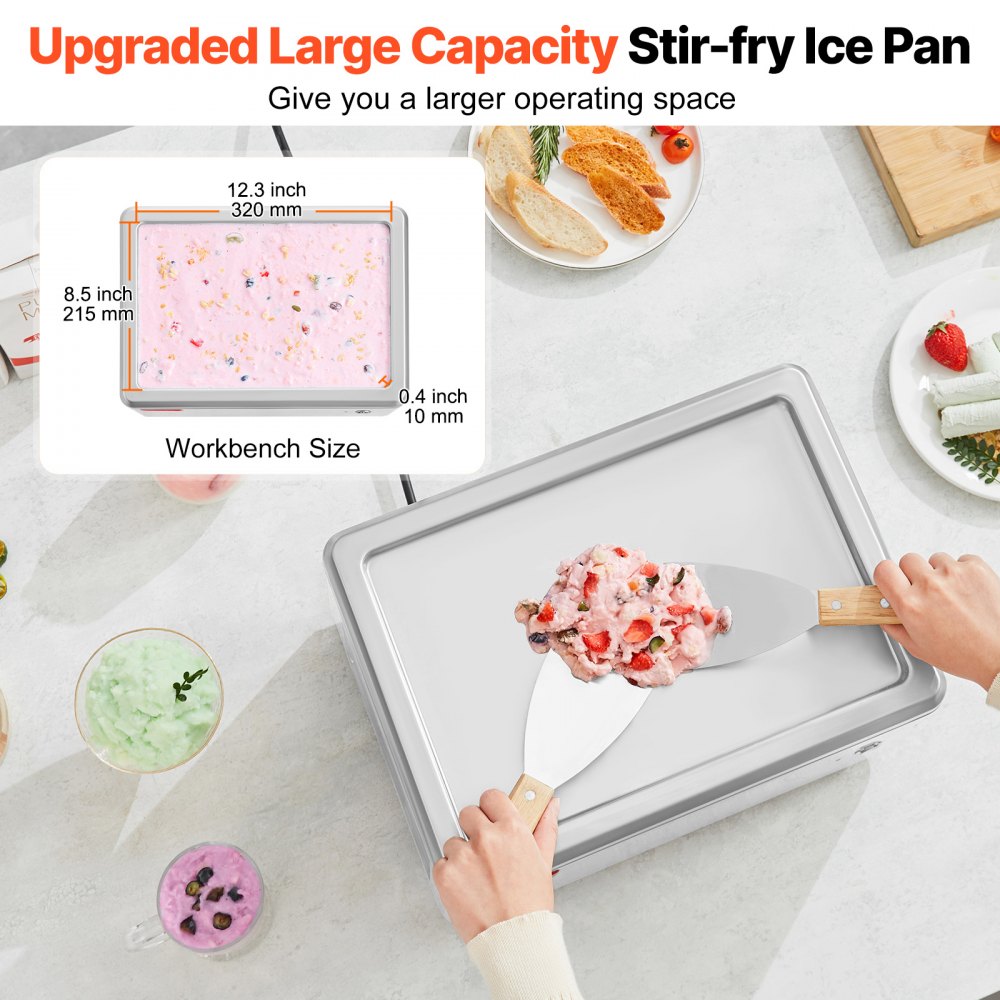 VEVOR Fried Ice Cream Roll Machine, 12.6" x 8.5" Stir-Fried Ice Cream Pan, Stainless Steel Rolled Ice Cream Maker with