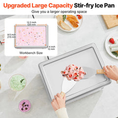 VEVOR Fried Ice Cream Roll Machine, 12.6" x 8.5" Stir-Fried Ice Cream Pan, Stainless Steel Rolled Ice Cream Maker with