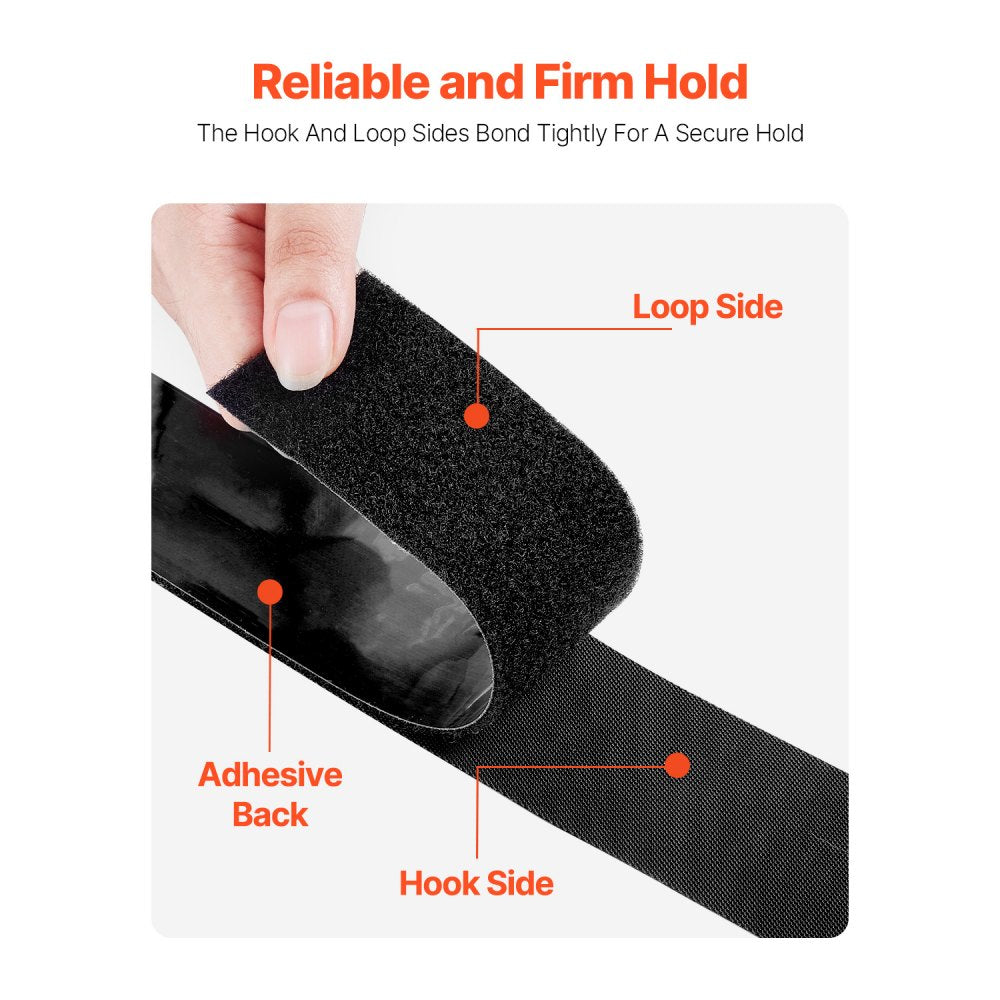 VEVOR 16 ft x 1.5 in Hook and Loop Tape, Hook Loop Heavy Duty Strips Rolls, Strong Nylon Self Adhesive Strips Roll