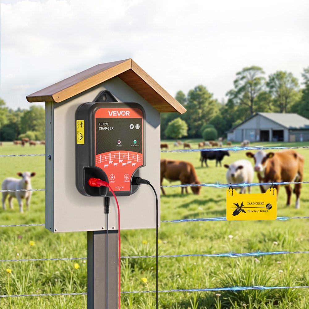VEVOR Electric Fence Charger, 10kV 2J, AC DC Electric Fence Energizer with LED Indicator, 1.86 Miles Range, Powerful