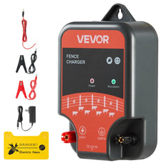 VEVOR Electric Fence Charger, 10kV 2J, AC DC Electric Fence Energizer with LED Indicator, 1.86 Miles Range, Powerful