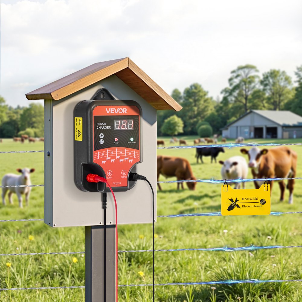 VEVOR Electric Fence Charger, 10kV 3J, AC DC Electric Fence Energizer with LED Indicator, 1.86 Miles Range, Powerful