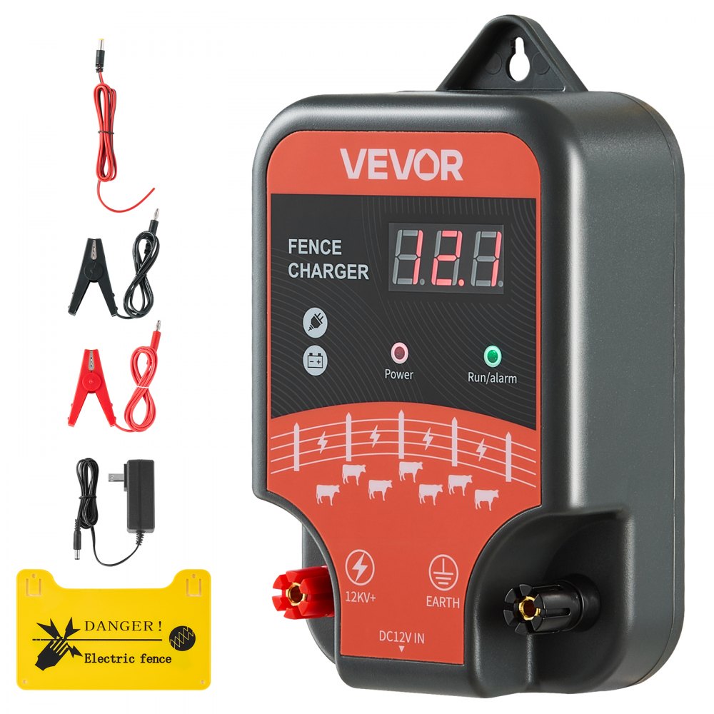 VEVOR Electric Fence Charger, 10kV 3J, AC DC Electric Fence Energizer with LED Indicator, 1.86 Miles Range, Powerful