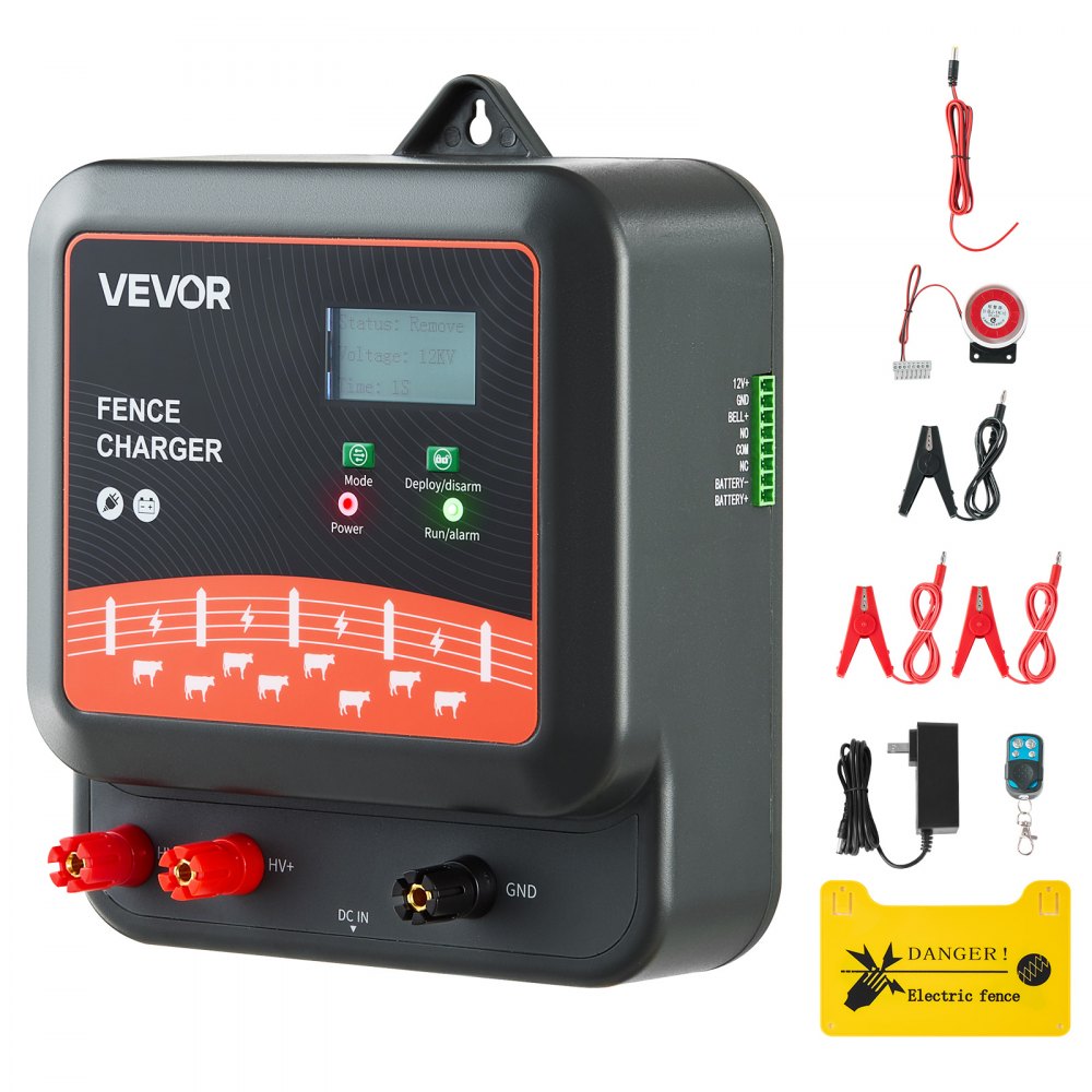 VEVOR Multi-Powered Electric Fence Charger, 2J/3J/5J, Electric Fence Energizer with Real-Time LED Display, 6.2 Miles