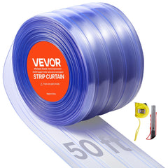 VEVOR Clear PVC Strip Curtain, 50 ft Length x 8 in Width, Ribbed Plastic Door Strip Bulk Roll, Walk in Freezer Cooler