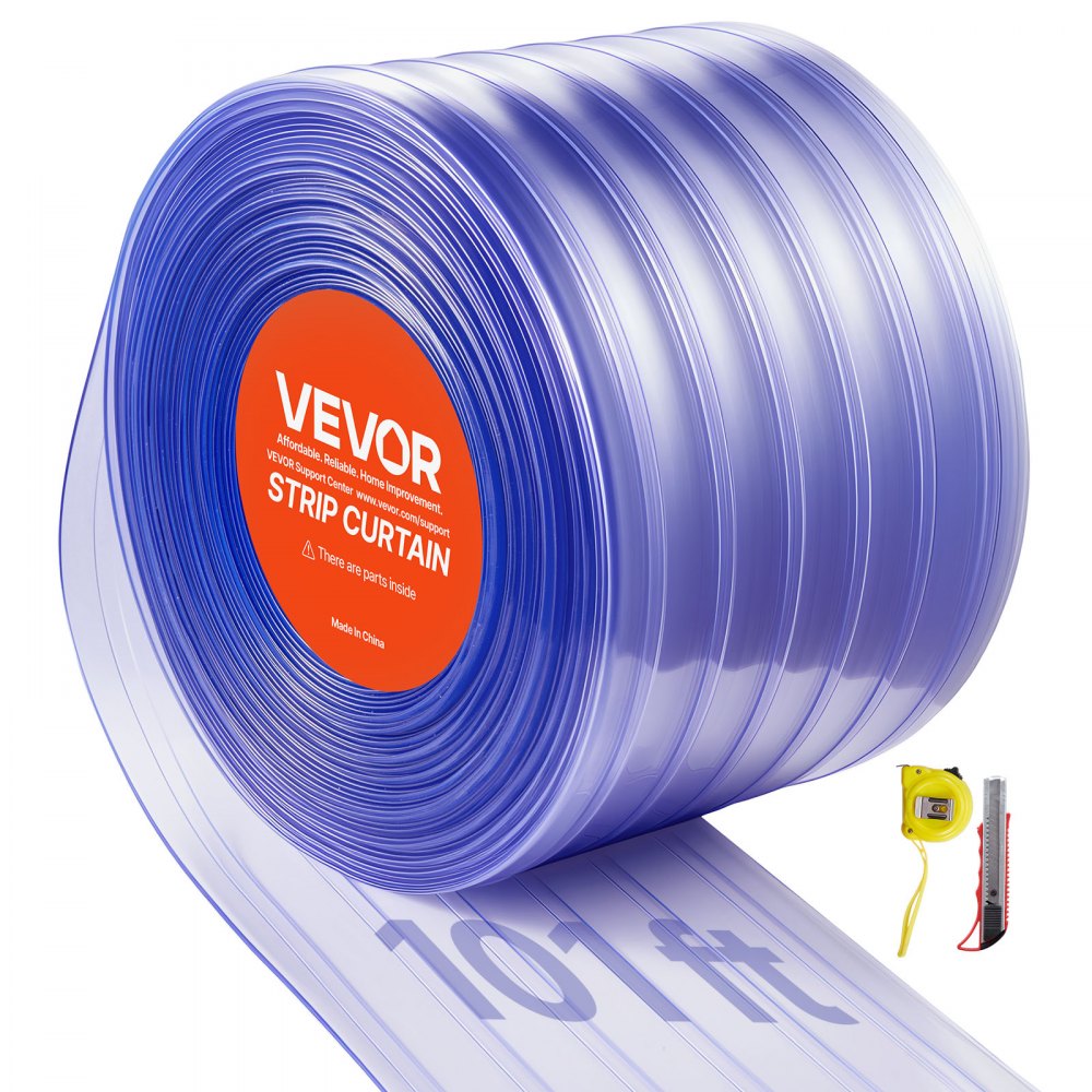 VEVOR Clear PVC Strip Curtain, 101 ft Length x 12 in Width, Ribbed Plastic Door Strip Bulk Roll, Walk in Freezer Cooler