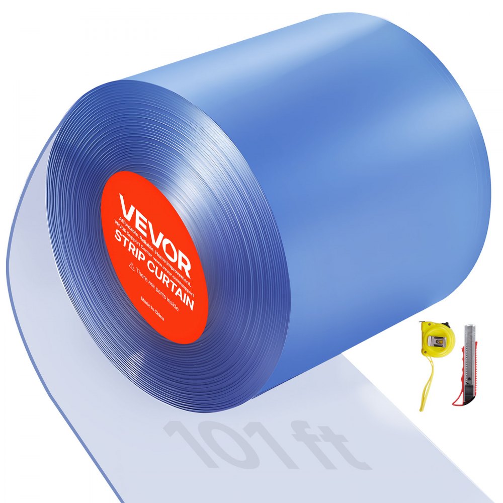 VEVOR Clear PVC Strip Curtain, 101 ft Length x 12 in Width, Thermal Insulating Plastic Door Strip Bulk Roll, Walk in