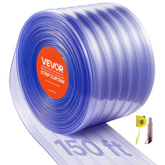 VEVOR Clear PVC Strip Curtain, 150 ft Length x 12 in Width, Ribbed Plastic Door Strip Bulk Roll, Walk in Freezer Cooler