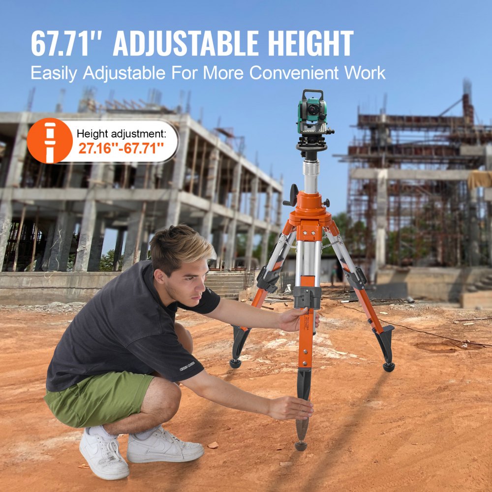 VEVOR Laser Level Tripod Stand, 5/8"-11 Thread Mount, 27.16-67.71 inch Height Adjustment Heavy Duty Survey Tripod, with