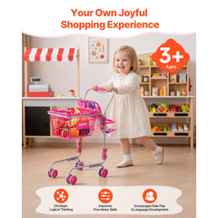 VEVOR Shopping Cart for Kids, Sturdy Metal Frame, Toy Shopping Cart with Baby Doll, 4 Rolling Wheels, Doll Seat