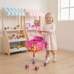 VEVOR Shopping Cart for Kids, Sturdy Metal Frame, Toy Shopping Cart with Baby Doll, 4 Rolling Wheels, Doll Seat