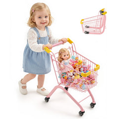 VEVOR Shopping Cart for Kids, Sturdy Steel Frame, Grocery Store Pretend Play Toy with Wheels, Dense Mesh Basket, Toy