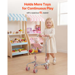 VEVOR Shopping Cart for Kids, Sturdy Metal Frame, Grocery Store Pretend Play Toy Cart with Baby Doll, Rolling Wheels