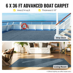 VEVOR Gray Marine Carpet 6 ft x 36 ft, Boat Carpet Rugs, Indoor Outdoor Rugs for Patio Deck Anti-Slide TPR Water-Proof