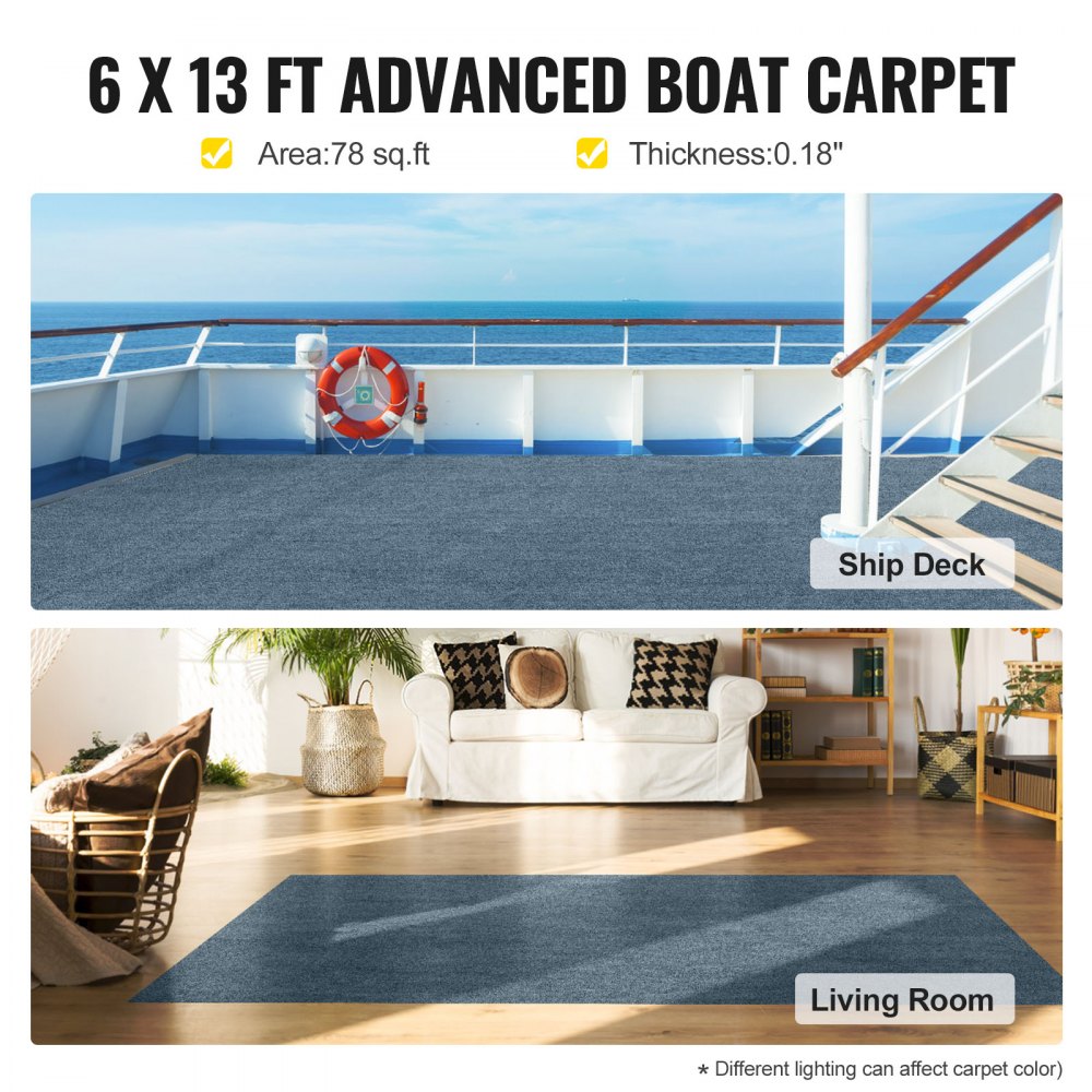 VEVOR Gray Marine Carpet 6 ft x 13.1 ft Boat Carpet Rugs Indoor Outdoor Rugs for Patio Deck Anti-Slide TPR Water-Proof