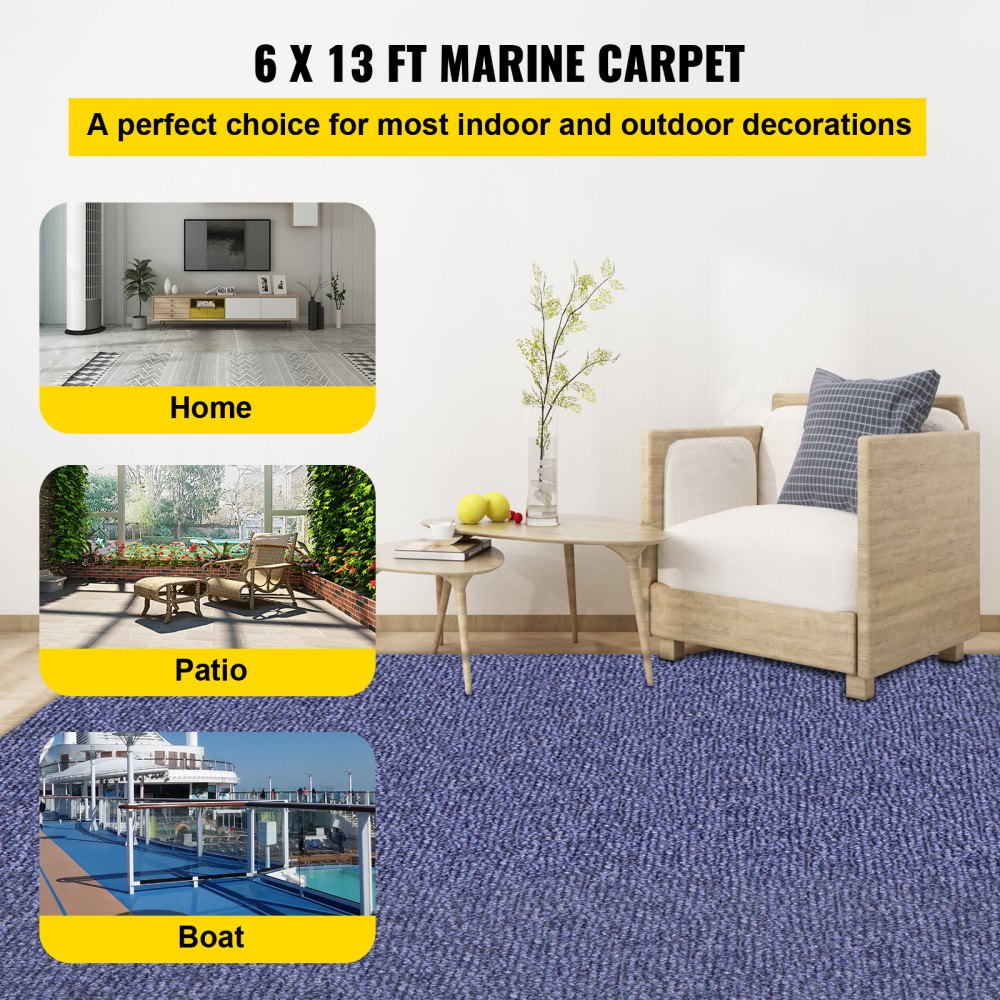 VEVOR Deep Blue Marine Carpet 6 ft x 13.1 ft Marine Carpeting Marine Grade Carpet for Boats with Waterproof Back