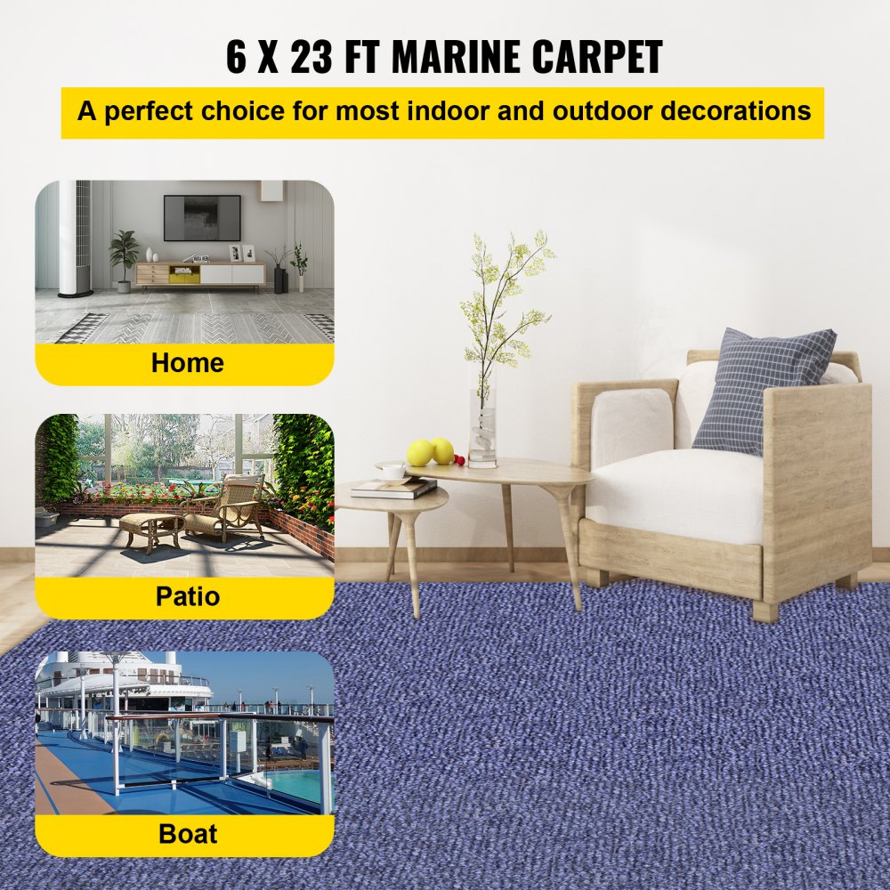 VEVOR Deep Blue Marine Carpet 6 ft x 23 ft Marine Carpeting Marine Grade Carpet for Boats with Waterproof Back Outdoor