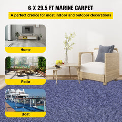 VEVOR Deep Blue Marine Carpet 6 ft x 29.5 ft Marine Carpeting Marine Grade Carpet for Boats with Waterproof Back