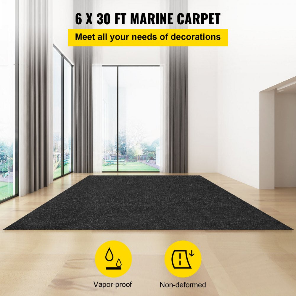VEVOR Marine Carpet, 6 x 30 ft Boat Carpeting, Charcoal Black Marine Grade Boat Carpet, Indoor/Outdoor Marine Carpeting