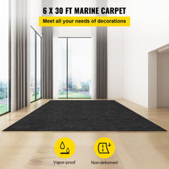 VEVOR Marine Carpet, 6 x 30 ft Boat Carpeting, Charcoal Black Marine Grade Boat Carpet, Indoor/Outdoor Marine Carpeting