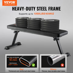 VEVOR Flat Weight Bench, Foldable Strength Training Bench, Utility Workout Bench for Full Body Workout, 1000 LBS Press