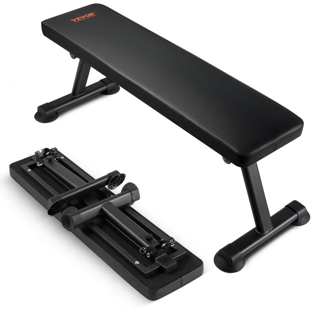 VEVOR Flat Weight Bench, Foldable Strength Training Bench, Utility Workout Bench for Full Body Workout, 1000 LBS Press