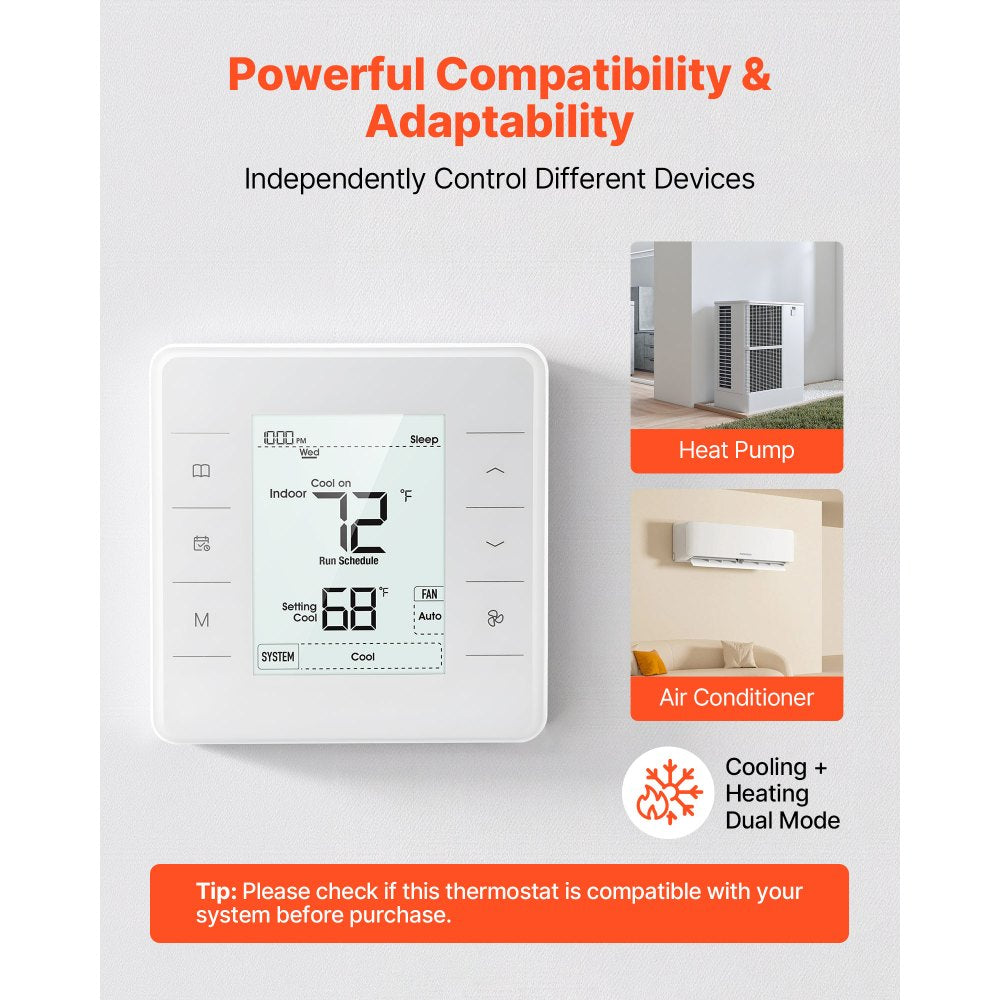 VEVOR 7-Day Programmable Thermostat, Home Thermostats for Heat Pump,Air Conditioner,Underfloor Heating, LED Screen with