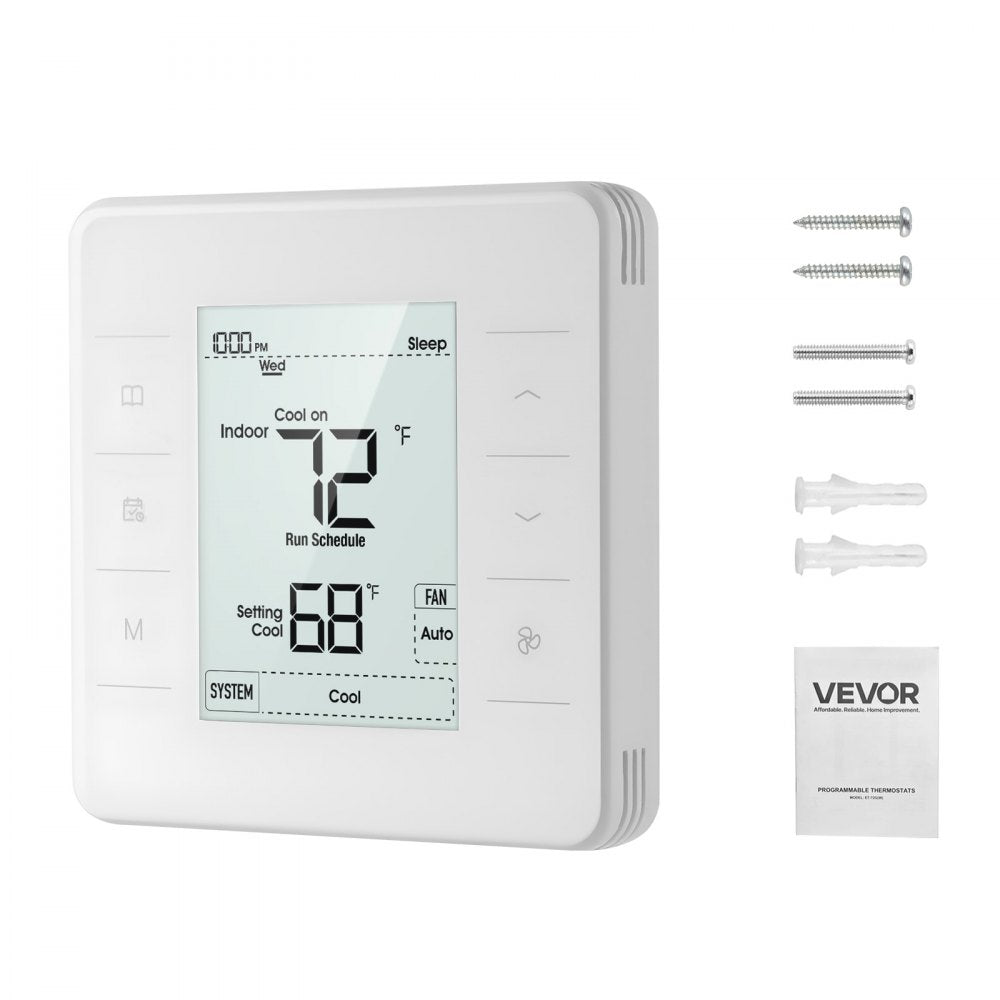 VEVOR 7-Day Programmable Thermostat, Home Thermostats for Heat Pump,Air Conditioner,Underfloor Heating, LED Screen with