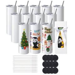 VEVOR 12 Pack Sublimation Tumblers 20oz Skinny Straight, Stainless Steel Sublimation Tumblers Blank, Stainless Steel