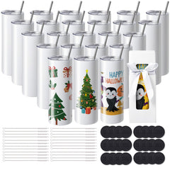 VEVOR 24 Pack Sublimation Tumblers 20oz Skinny Straight, Stainless Steel Sublimation Tumblers Blank, Stainless Steel