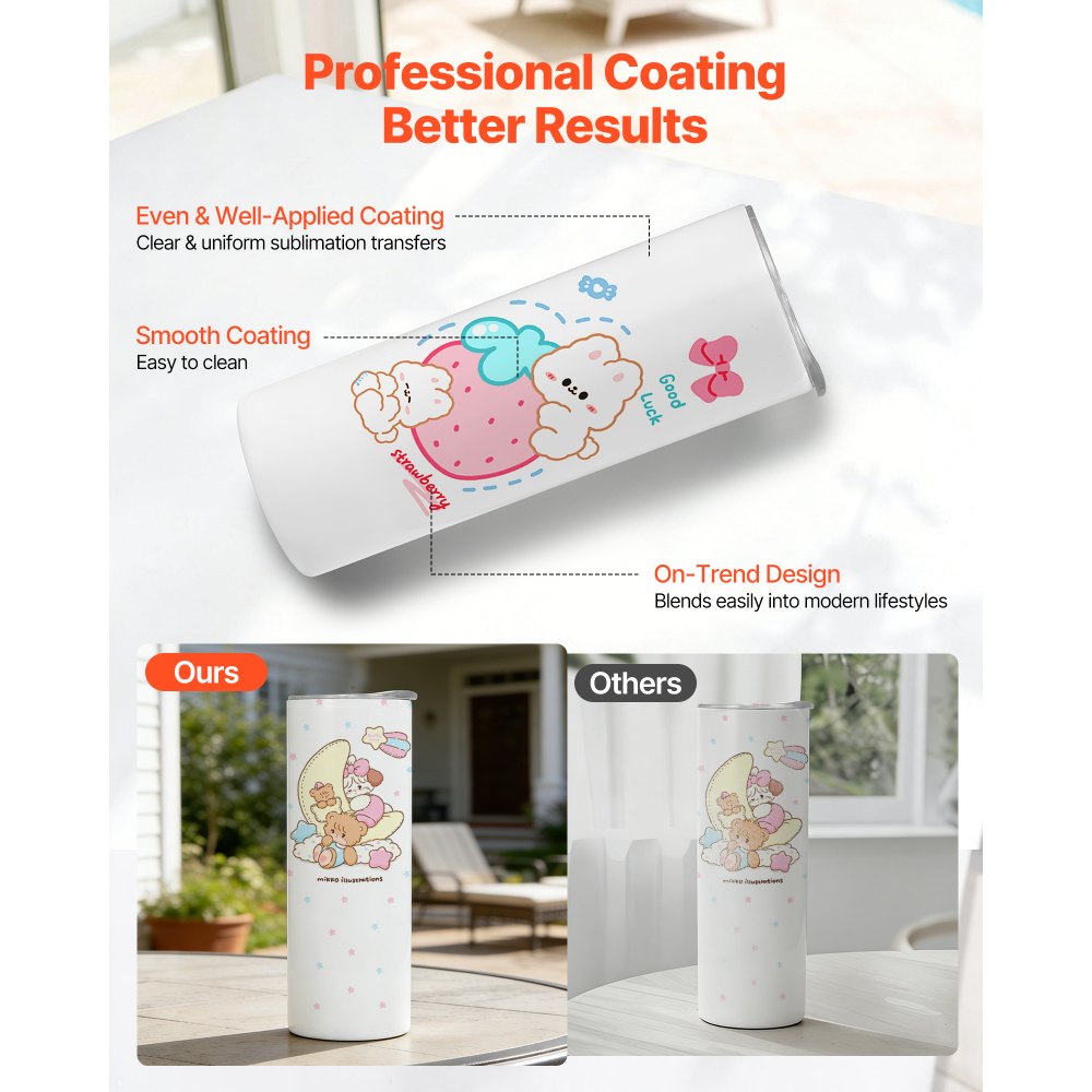 VEVOR Sublimation Tumblers, 4 Pack, 20 oz Skinny Straight Tumblers Bulk, Stainless Steel Sublimation Cups with Lids and