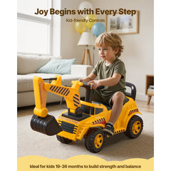 VEVOR Ride On Toddler Car, Push Car for Toddler 19 to 36 Months, Excavator Digger Toy with Helmet & Music, 55 lbs Load
