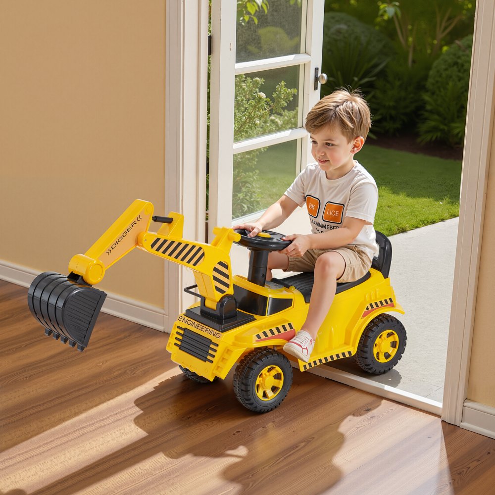VEVOR Ride On Toddler Car, Push Car for Toddler 19 to 36 Months, Excavator Digger Toy with Helmet & Music, 55 lbs Load