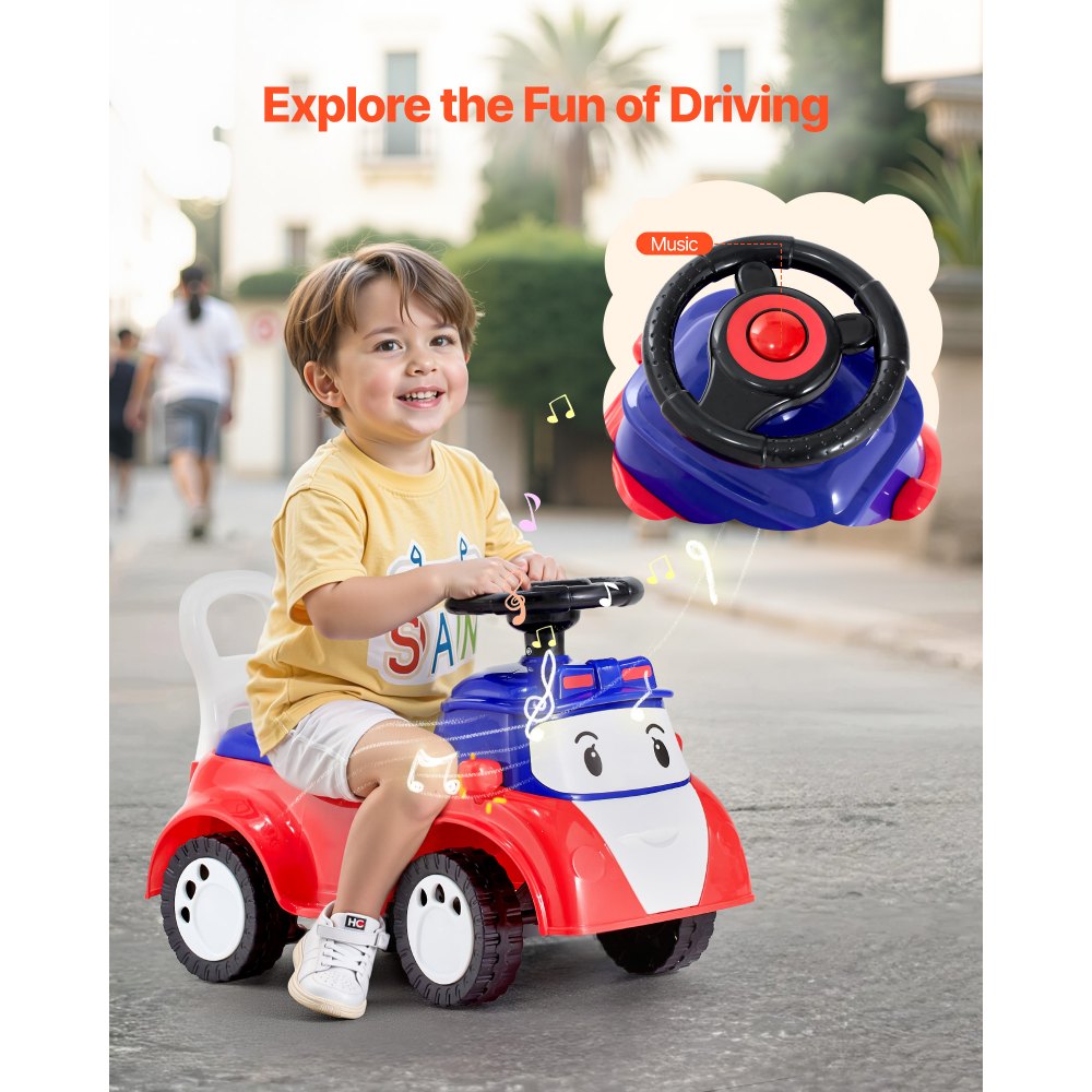 VEVOR Ride On Toddler Push Car, Push Car for Toddler 19 to 36 Months, Kids Ride On Toy with Music & Under-seat Storage