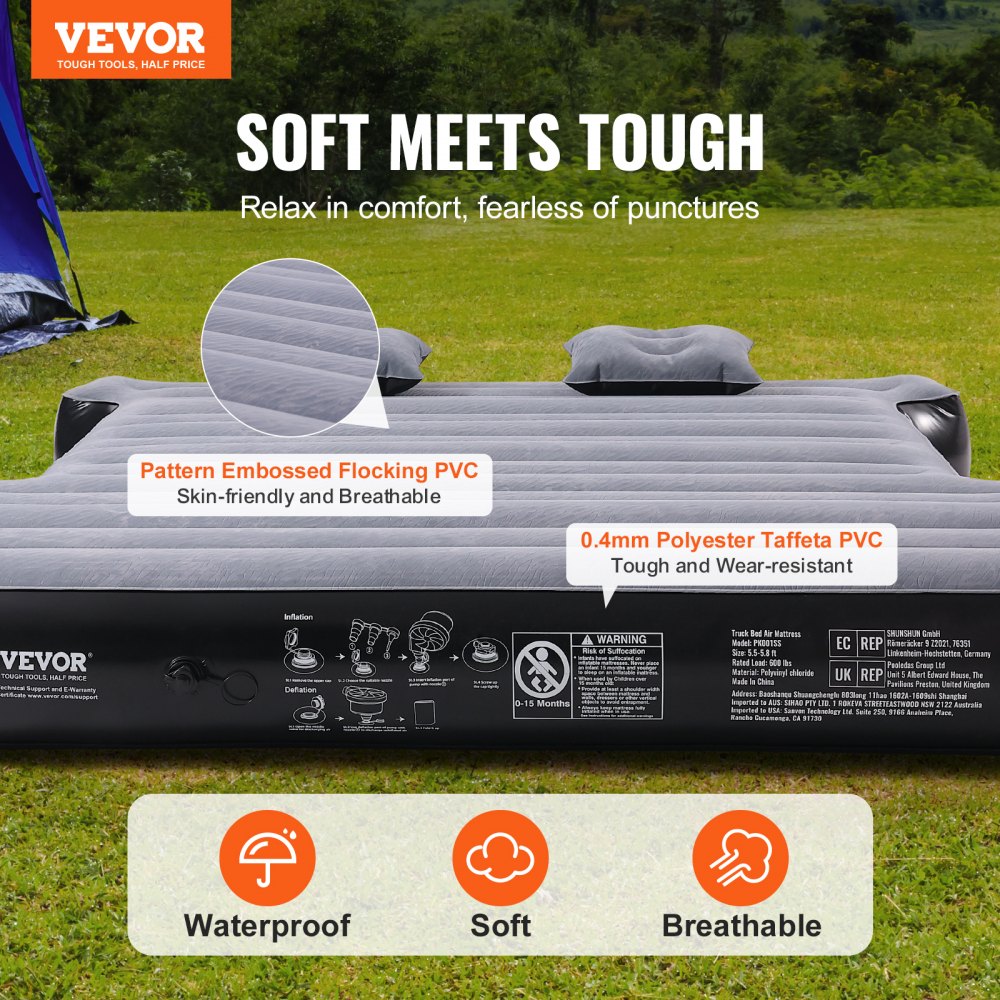 VEVOR Truck Bed Air Mattress, for 5.5-5.8 ft Full Size Short Truck Beds, Inflatable Air Mattress Camping Bed with 12V