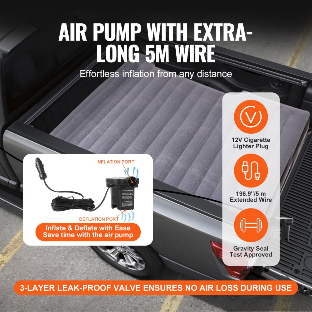 VEVOR Truck Bed Air Mattress, for 5.5-5.8 ft Full Size Short Truck Beds, Inflatable Air Mattress Camping Bed with 12V