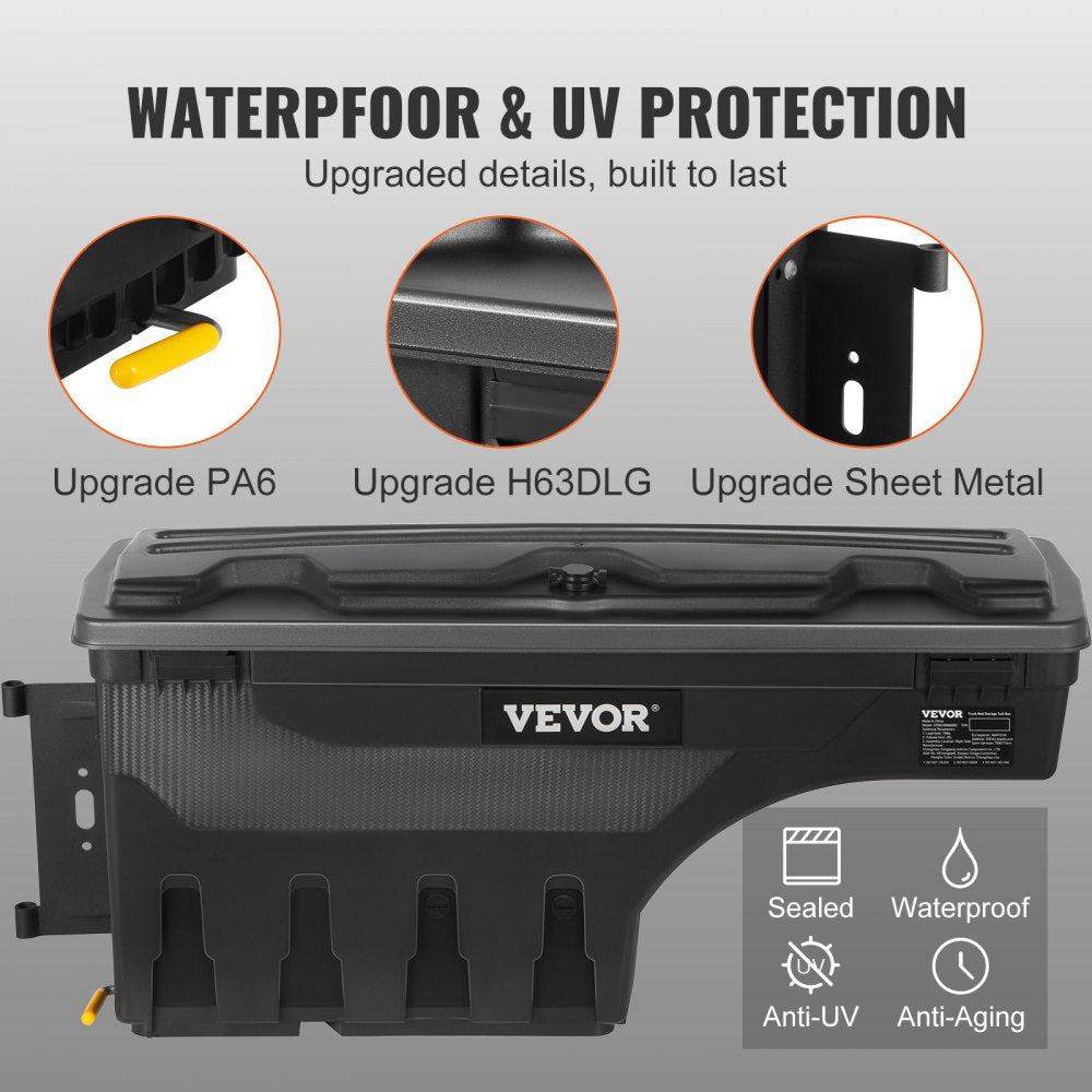 VEVOR Truck Bed Storage Box, Lockable with Password Padlock, 6.6 Gal/25 L ABS Wheel Well Tool Box, Waterproof and