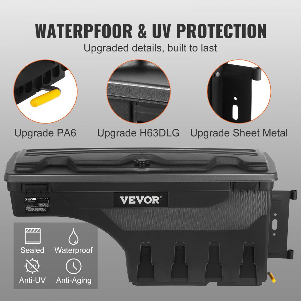 VEVOR Truck Bed Storage Box, Lockable with Password Padlock, 6.6 Gal/25 L ABS Wheel Well Tool Box, Waterproof and