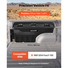 VEVOR Truck Bed Storage Box, 6.6 Gal/25 L Waterproof ABS Wheel Well Tool Box with Anti-Theft Combination Lock