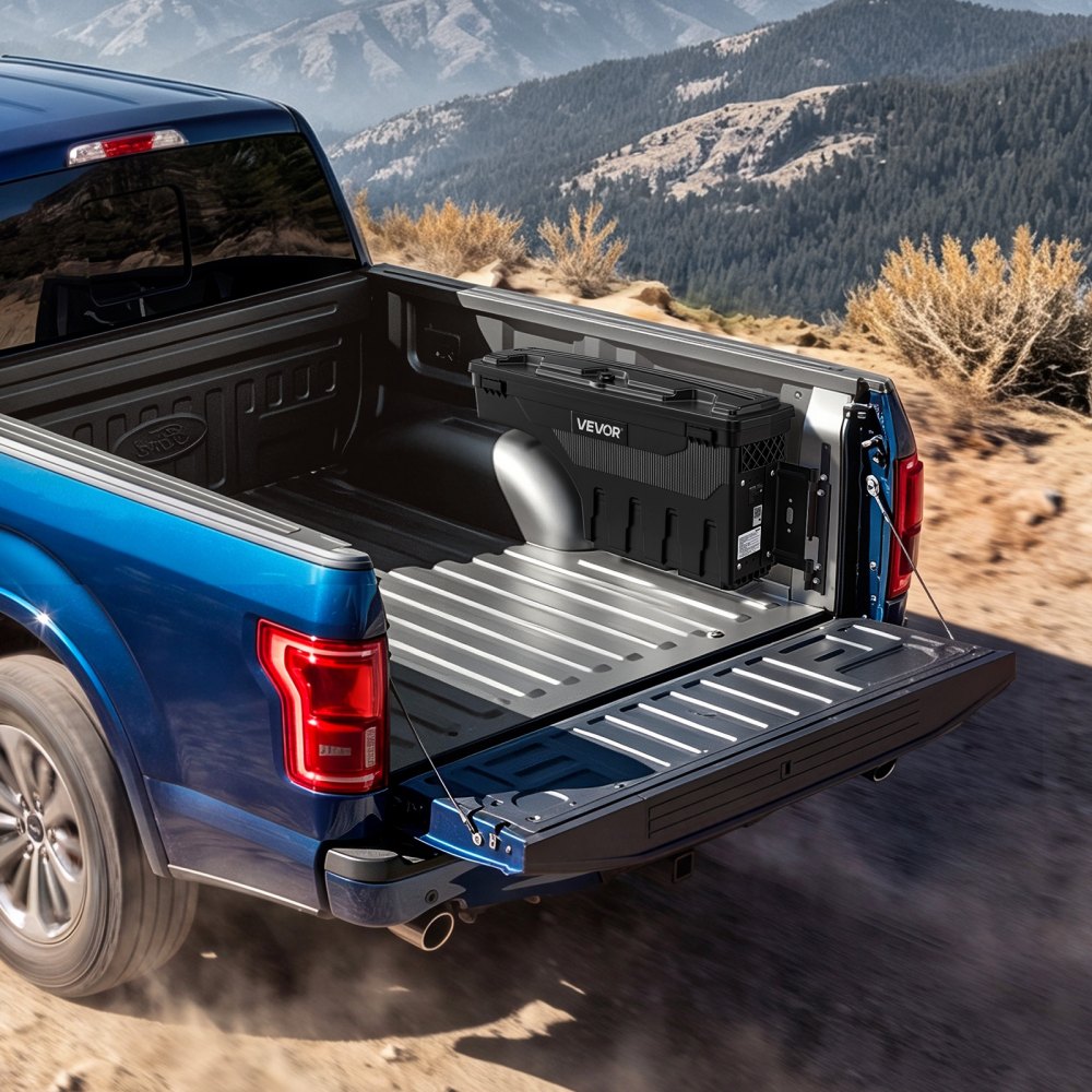 VEVOR Truck Bed Storage Box, 6.6 Gal/25L Waterproof ABS Wheel Well Tool Box, Anti-Theft Lock, Compatible with 2020-2025