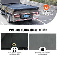 VEVOR Dump Truck Mesh Tarp, 6 x 14 ft, PVC Coated Black Heavy Duty Cover with 5.5" 18oz Double Pocket, Brass Grommets